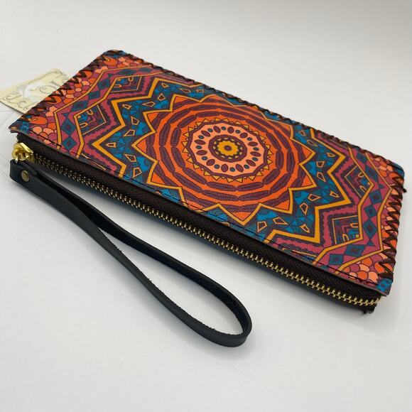 2/$30‎ Ole Mandala Boho Tribal Wristlet Wallet Orange Geometric Hippie NWT - Picture 3 of 7